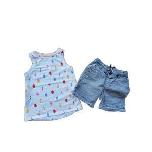 Lot of 2 Cat & Jack Ice Cream Tank Top and Striped Cuff Shorts 4T GUC and EUC